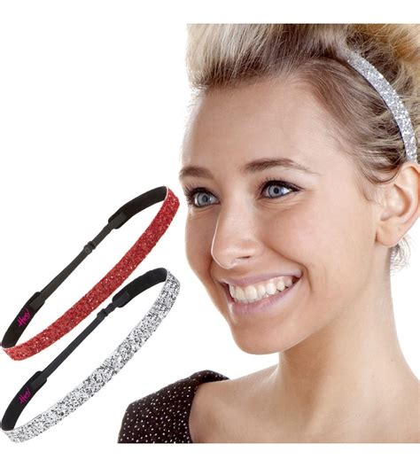 2pk Womens Adjustable Non Slip Skinny Bling Glitter Headband Silver
