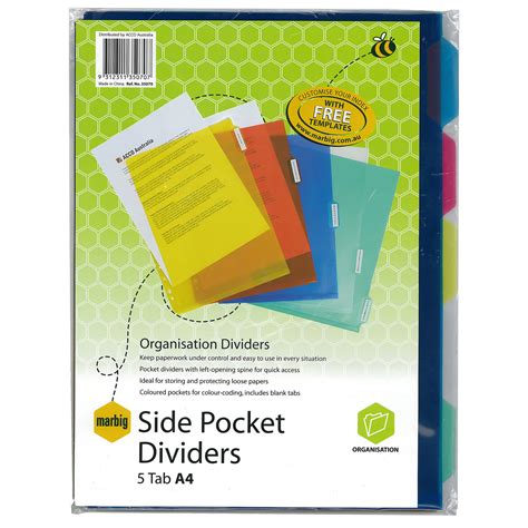Home templates binders, dividers & tabs 11222. $5.95 Marbig 35070 Divider A4 Organisation Pocket 5 Tab PP ...