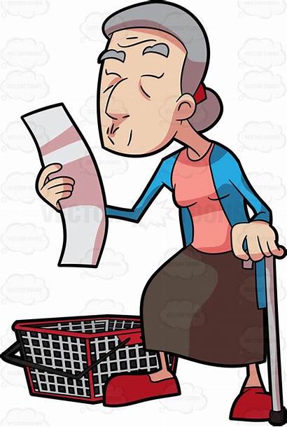 Clipart Cartoon Grocery Shopping Woman Checking Grandma