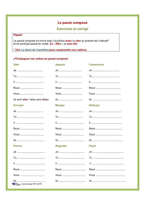 Le Passé Composé Conjugaison Exercices Et Corrigé Cours et Exercices