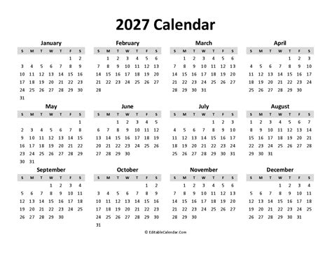 Free Printable Calendar 2027