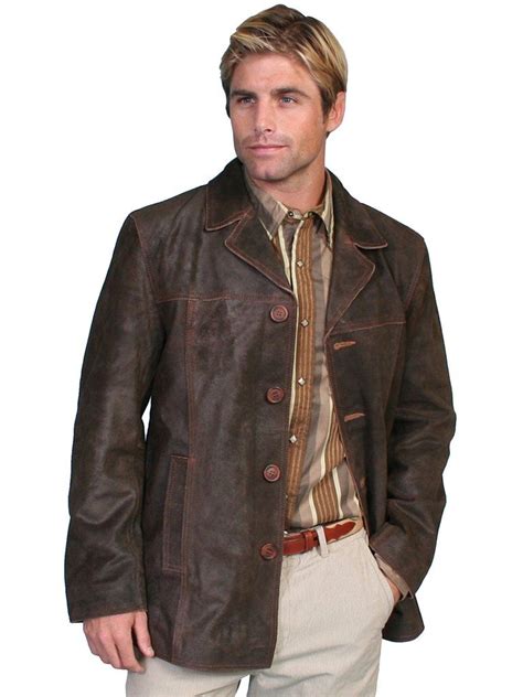Leather Jacket Collection Scully Mens Western Suede Car Coat Brown