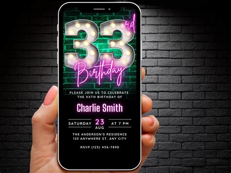 Editable 33rd Birthday Invitation For Women Digital Template Etsy