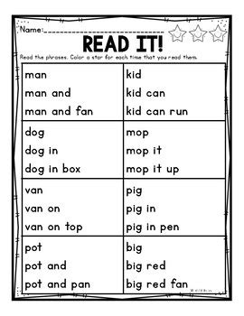 The workbook contains word family cvc sentences that are easy to read. CVC Word Phrases Worksheets (Decodable Short Vowel Phrases ...