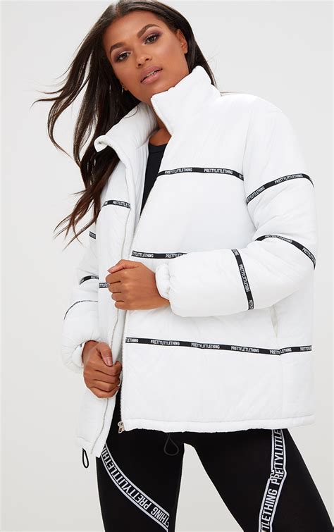 Prettylittlething White Puffer Coat Coats Prettylittlething Ksa