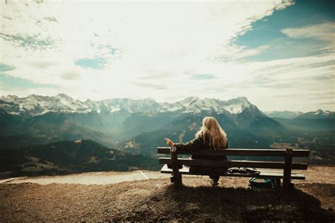 Woman Watching The Scenic Mountains Image Free Stock Photo Public