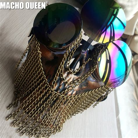 Holographic Steampunk Goggles Burning Man Couture Skull Face Mask Drag