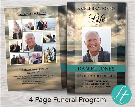 4 Page Mountain Top Funeral Program Template Funeral Templates