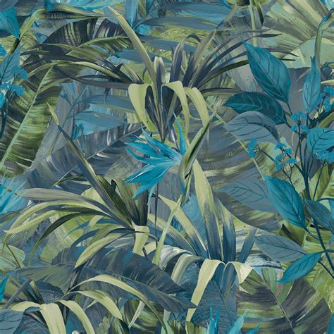 Grandeco Paradise Flower Blue Wallpaper