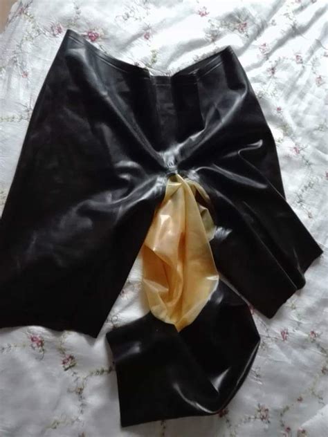 latex sexy short pants with attached back zip hood latex underwear in boxers from novelty