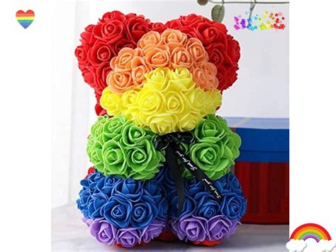 Rainbow Rose Bear Luxury 25cm Artificial Rainbow Rose Teddy Etsy