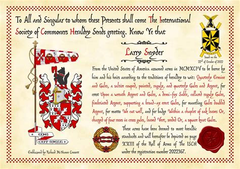 the armorial bearings of larry snyder international society of commoners heraldry