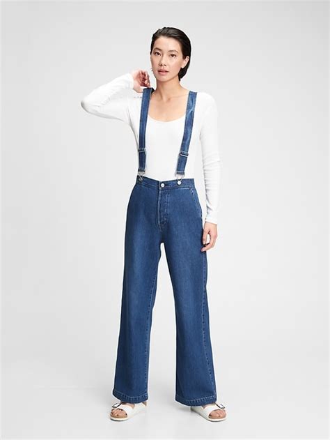 Wide Leg Suspender Jeans With Washwell Gap