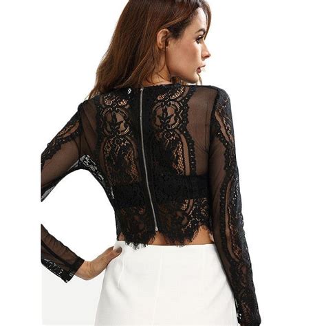 Scalloped Lace Long Sleeve Cropped Top Rcdcessentials