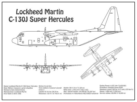 C 130 Hercules Airplane Blueprint Drawing Plans Schematics Bd