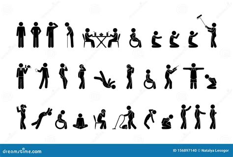 Big Set Of Stickman Icons Stick Figure People In Various Poses
