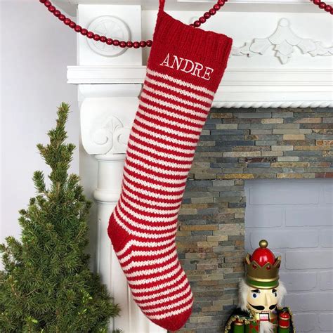 Christmas Stocking Personalized Striped Knit Christmas Etsy