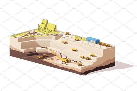 Vector Low Poly Open Pit Coal Mine Coal Mining Open Pit Low Poly