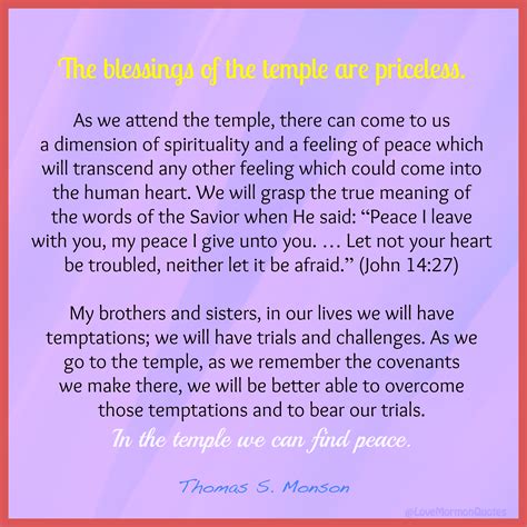 Blessings Of The Temple By President Thomas S Monson Monson Quotes