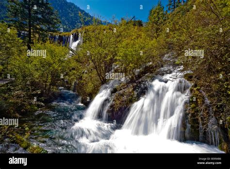 Promising Bright Bay Waterfall Or Nuorilang Pubu In Jiuzhaigou Nature
