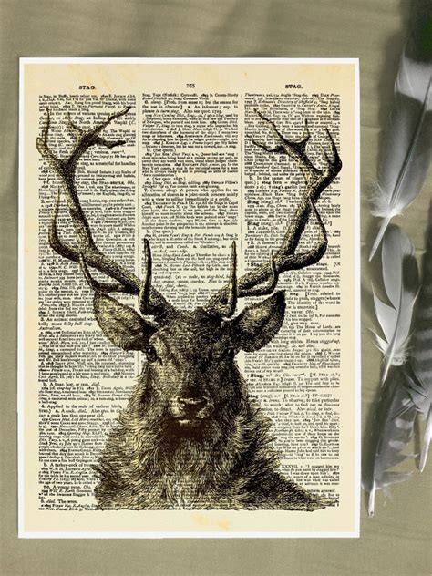 Stag Print Book Page Art Reproduction Deer Print Vintage Gothic