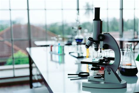 Microscope In The Chemistry Classroom Stock Image Image Of Laboratory