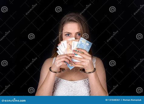Bribe Woman In Handcuffs Showing Euro Isolated Stock Image Image Of Collar Cash 131848361