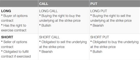 Options Use Matrix Long Call Long Put Short Call Short Put Stock