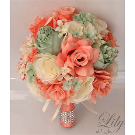 Mint Coral Ivory Coral Wedding Flowers Wedding Bridal Bouquets