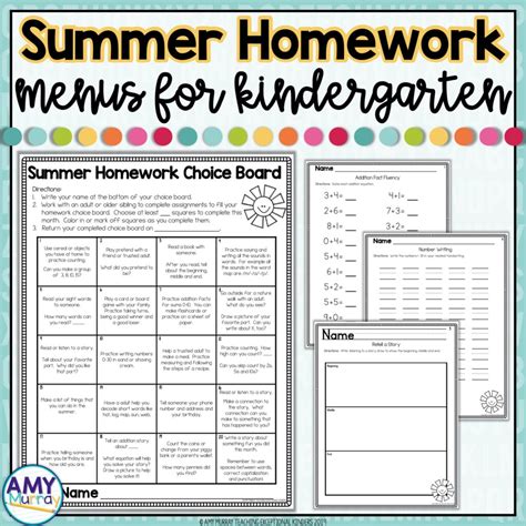Kindergarten Homework Choice Menu Summer Teaching Exceptional Kinders