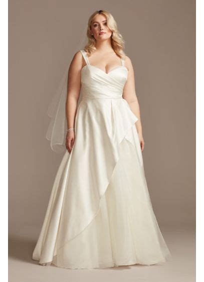 Satin Asymmetric Tulle Hem Plus Size Wedding Dress David S Bridal