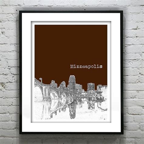 Minneapolis Minnesota Poster Art Skyline Print Bridge Mn Item Etsy