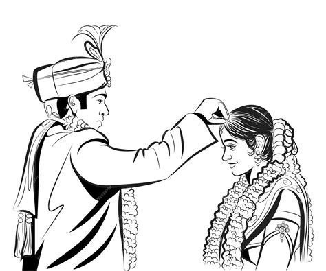 Premium Vector Indian Wedding Couple Maang Bharai Ceremony Vector Sketch