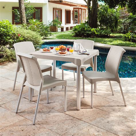 Rimax Shia Outdoor Pp Resin 5 Piece Table And Chairs Patio Set Taupe
