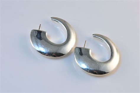 Large Sterling Silver Hollow Half Hoop Earrings 925 Israel Etsy