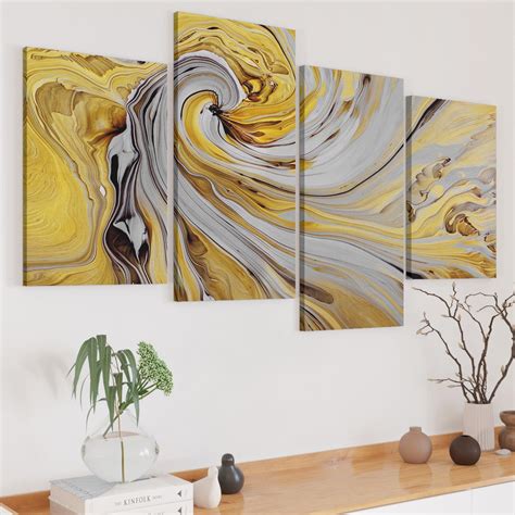 Mustard Yellow And Grey Spiral Swirl Abstract Canvas Modern
