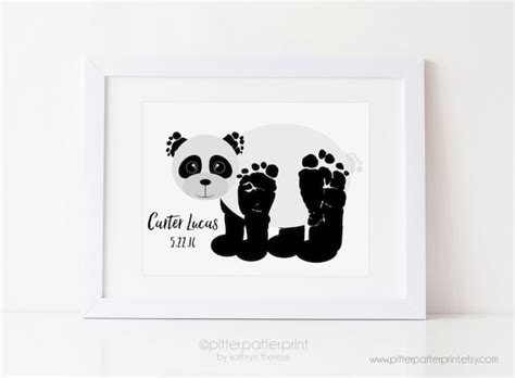 Panda Nursery Monochrome Baby Footprints Animal Art