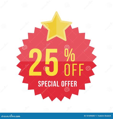 Red Sticker And Star With 25 Discount Template Of The Emblem With