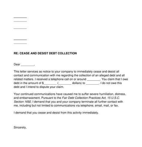 Debt Collection Cease And Desist Letter Template