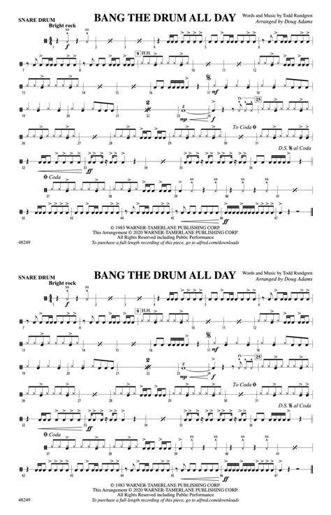 Bang The Drum All Day Snare Drum Marching Band Digital Sheet Music Sheet Music Plus