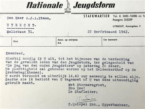 Original WWII Dutch Nationale Jeugdstorm Document Hand Signed By C