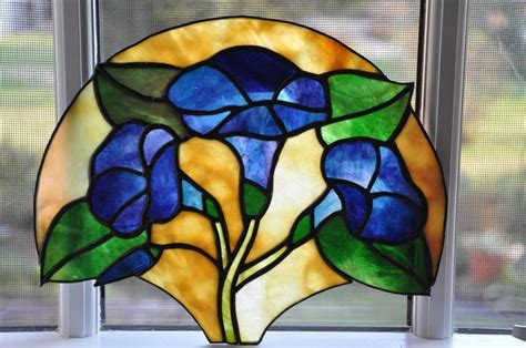 Morning Glory Fan Lamp Stained Glass Flowers Stained Glass Lamps