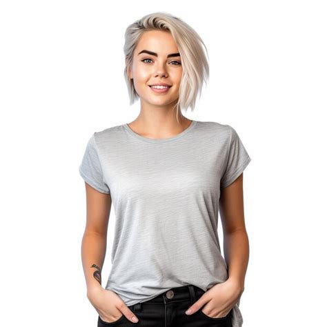 Premium AI Image A Woman Wearing A Grey T Shirt With A Black Belt