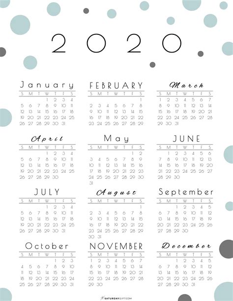 Year At A Glance Calendar 2020 Pretty Andfree Printable Printable