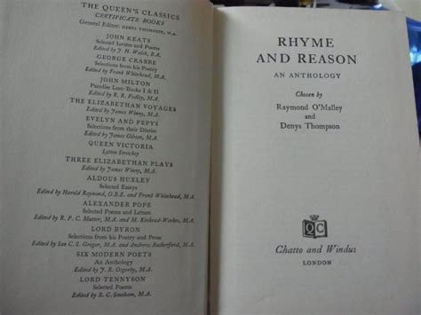 Rhyme And Reason An Anthology By Raymond Omalley And Denys Thompson