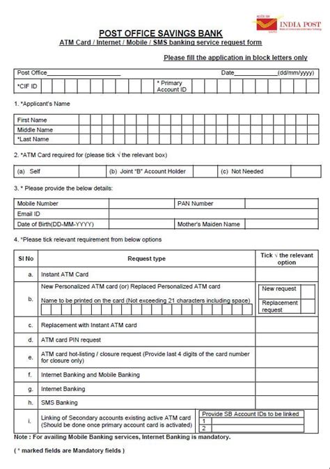 Revised Post Office Account Opening Form With Additional Facilities