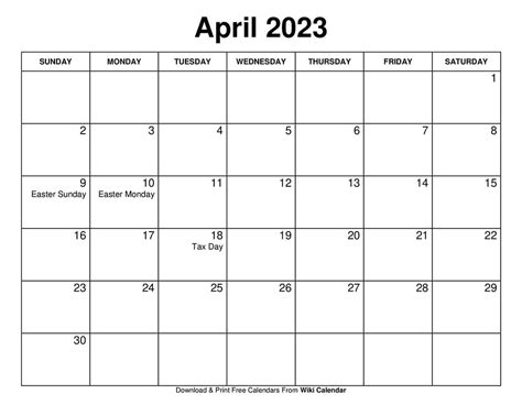 Free Printable April Calendar Templates With Holidays Wiki Calendar