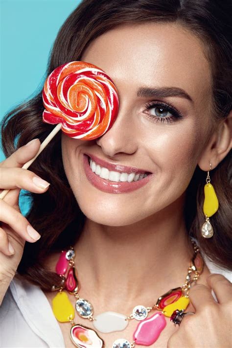 Beauty Makeup Fashion Female Model With Candy Stock Photo Image Of