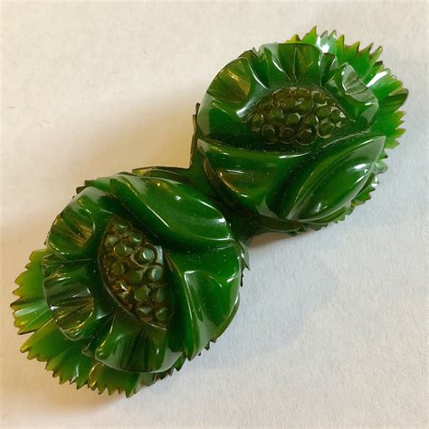 Carved Green Bakelite Flower Brooch Pin Big And Beautiful Etsy