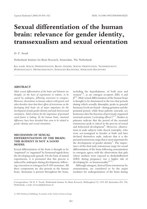 Pdf Sexual Differentiation Of The Human Brain Relevance For Gender